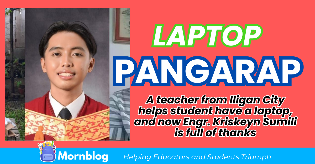 teacher helps student have a laptop